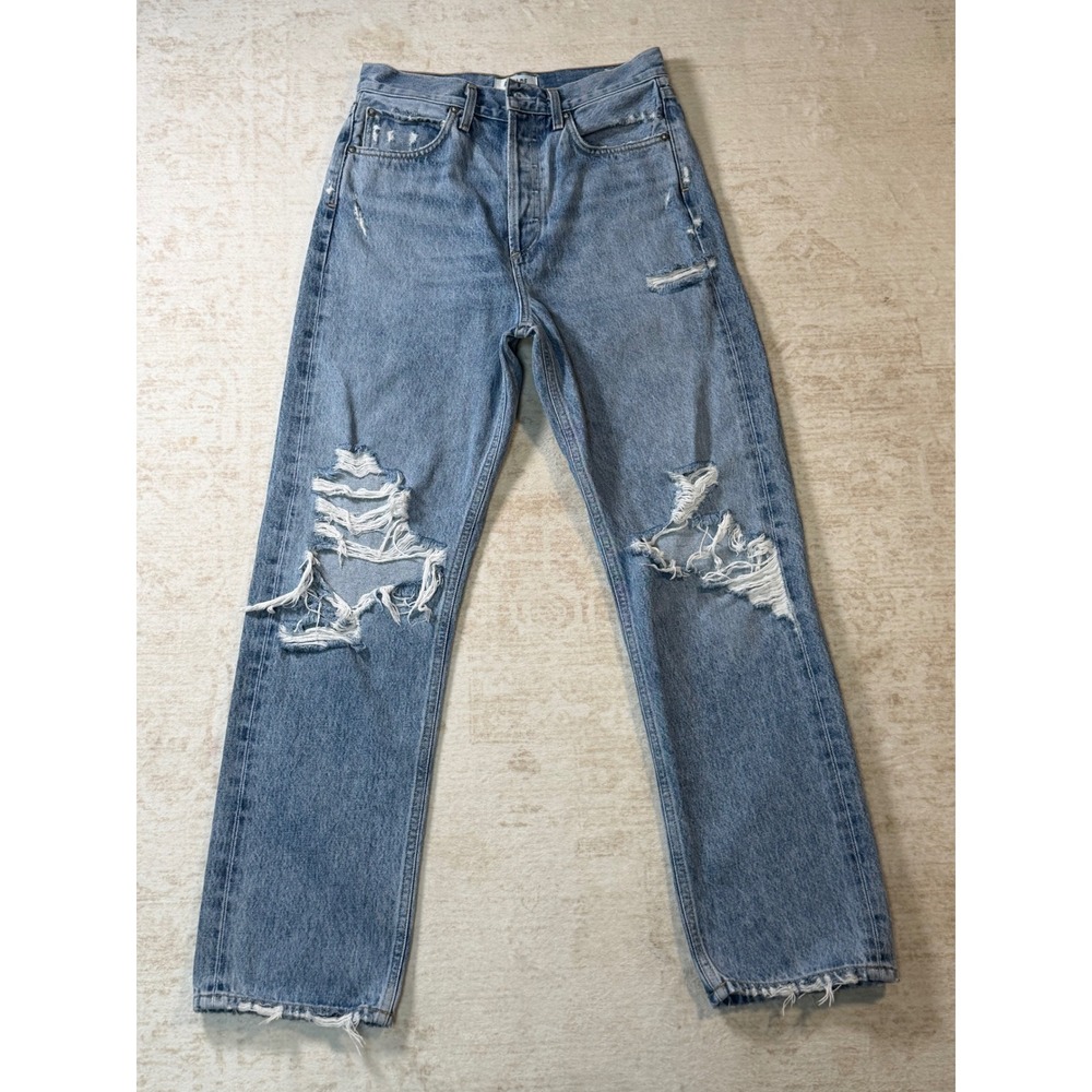 Agolde 90's Jean High Rise Distressed Straight Leg Denim Blue A089C-811 Size 25